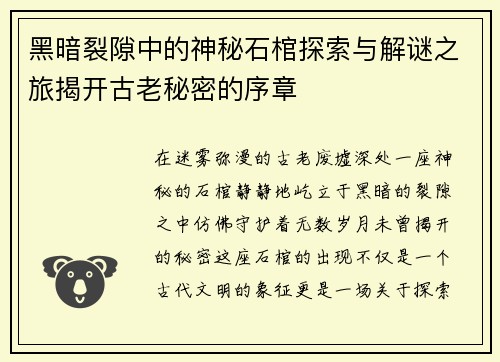 黑暗裂隙中的神秘石棺探索与解谜之旅揭开古老秘密的序章